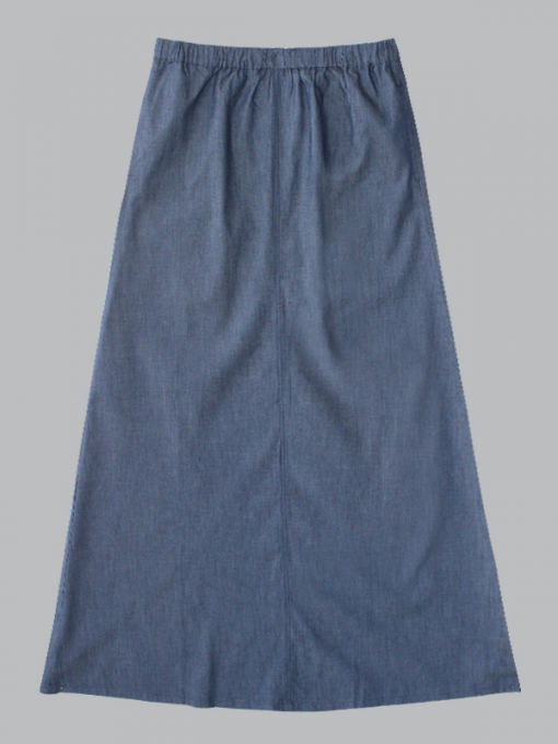 Long ِA-Shape Light Denim Skirt with Elastic Waistband