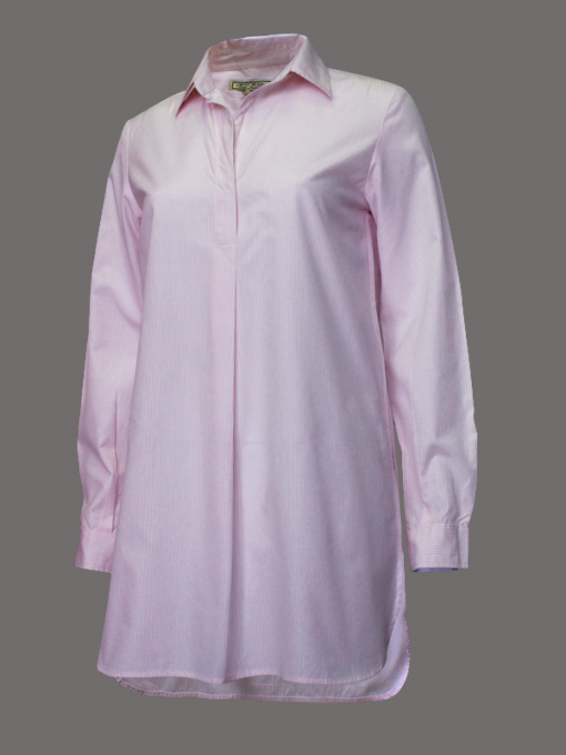 Long Sleeves Pointed Collar Light Colored Stripes Shirt - Cotton Polyester