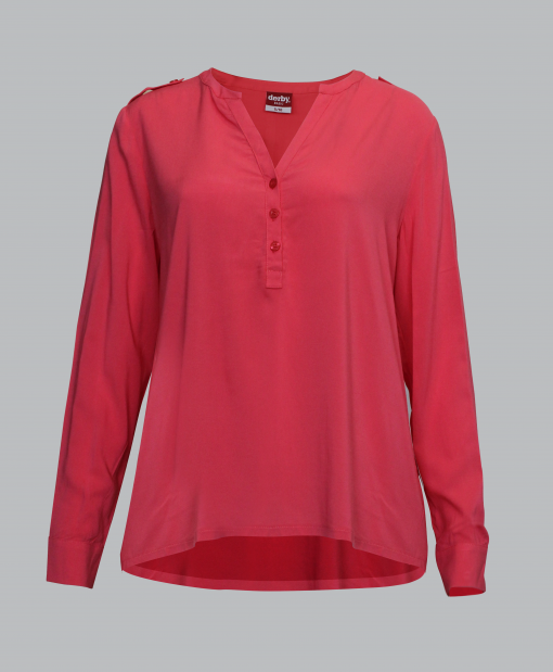 Long Sleeves Shirt with V-neck and 3 Buttons  - Cotton/Viscose