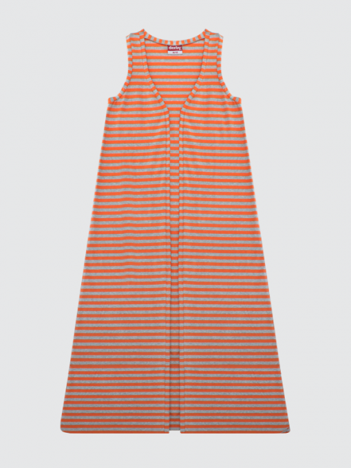 Sleeveless Extra Long Open ٍStriped Vest - Cotton/Spandex Jersey
