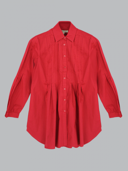 Long Sleeves Shirt with Front Pleats - Cotton Spandex