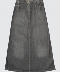 Long A-Shape Denim Skirt With Pockets