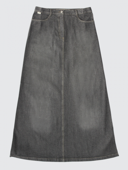 Long A-Shape Denim Skirt With Pockets