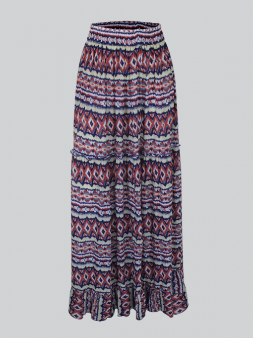 Long Pleated Printed Skirt - Cotton