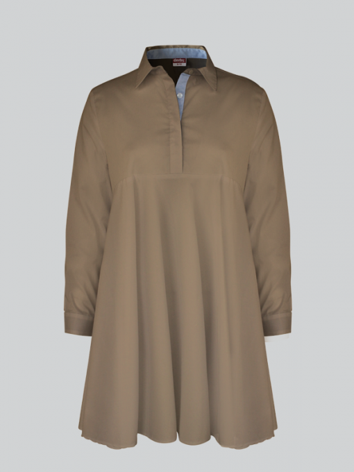 Long Sleeves Flared Shirt with Half Button Placket and Pointed Collar - Cotton/Polyester with Spandex