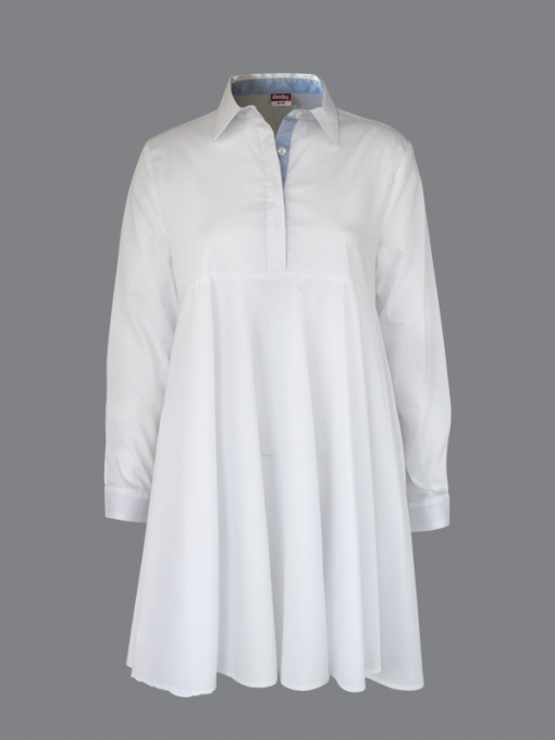 Long Sleeves Flared Shirt with Half Button Placket and Pointed Collar - Cotton/Polyester with Spandex - Image 2