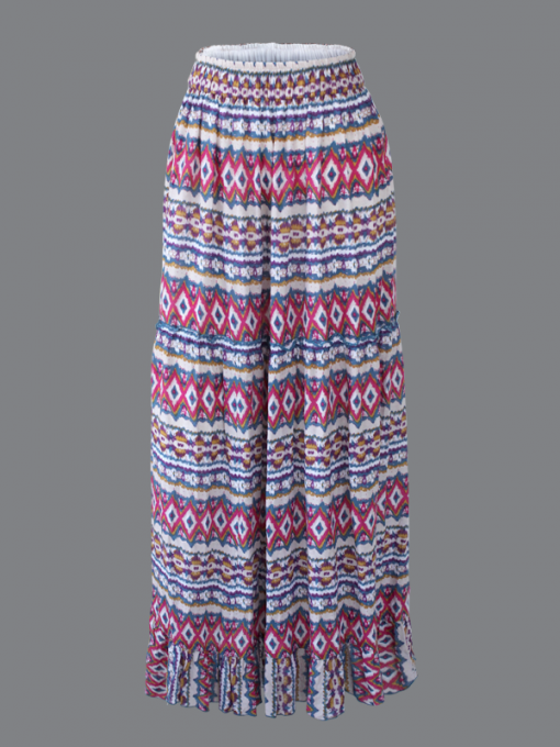 Long Pleated Printed Skirt - Cotton - Image 2