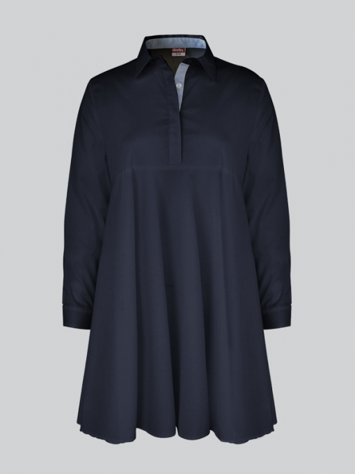 Long Sleeves Flared Shirt with Half Button Placket and Pointed Collar - Cotton/Polyester with Spandex - Image 3