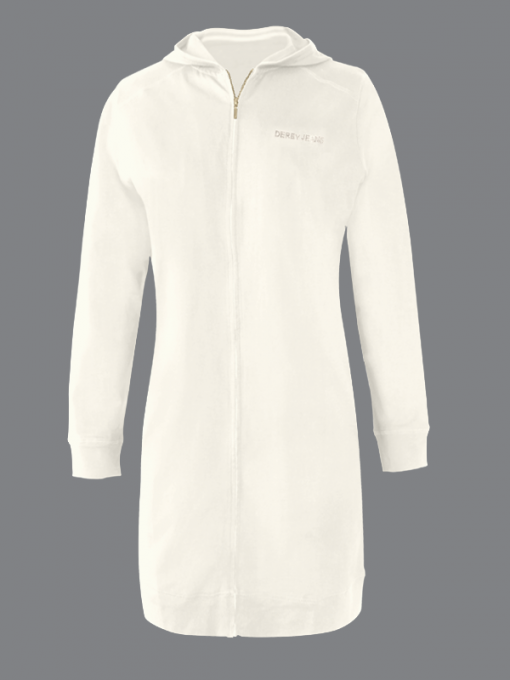 Long Hooded Cardigan with Side Pockets and Rhinestone Logo - Cotton Jersey - Image 2