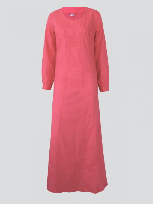 Long Sleeves Long Dress with Side Zipper and Small Back Slit - Cotton Linen - Image 2