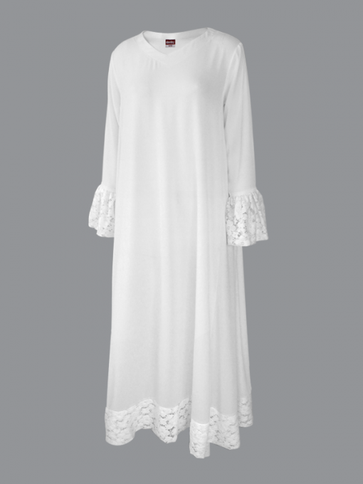 Long Sleeves Long Dress with Dantel Trim Cuff - Chiffon