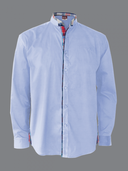 Long Sleeves Mandarin Collar Shirt with Small Embroidered derby - Cotton Stretch - Image 2