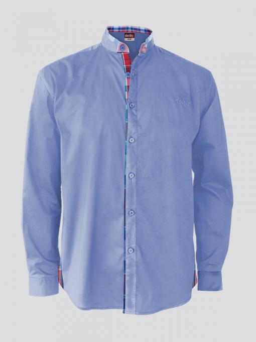 Long Sleeves Mandarin Collar Shirt with Small Embroidered derby - Cotton Stretch