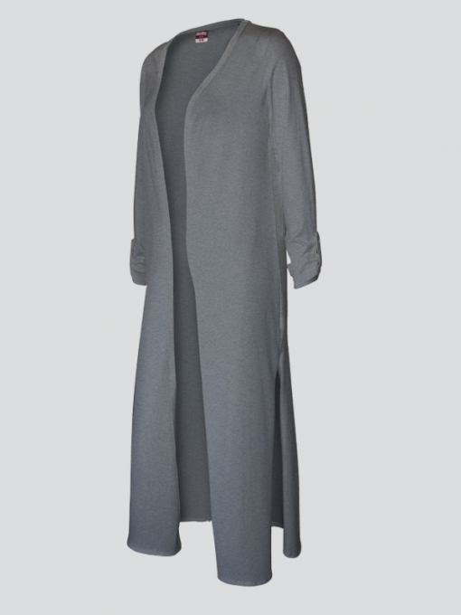 Long Open Cardigan with Side Slits - Cotton Jersey