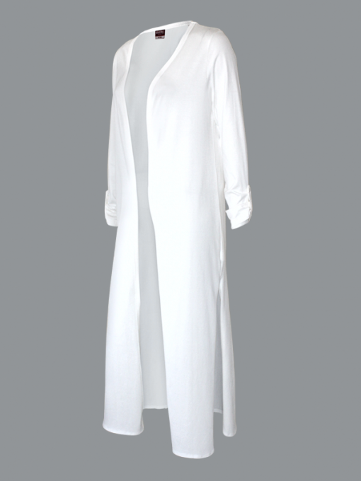 Long Open Cardigan with Side Slits - Cotton Jersey - Image 2