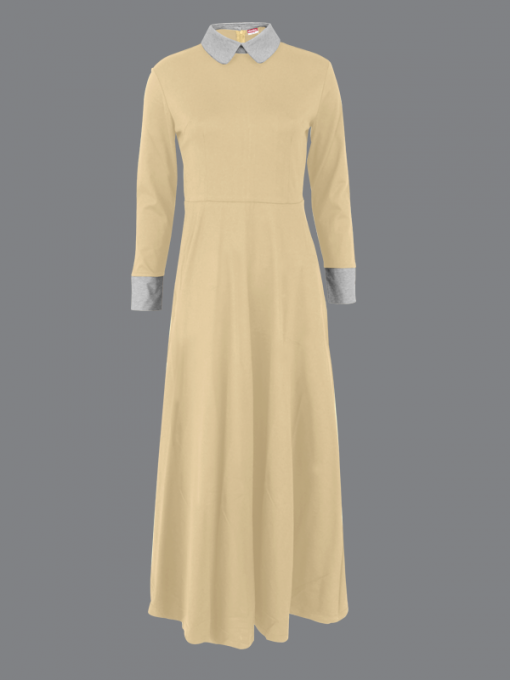 Long Sleeves Long Dress with Collar - Cotton Jersey - Image 2