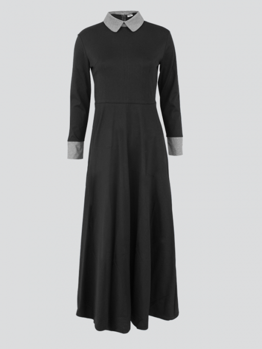 Long Sleeves Long Dress with Collar - Cotton Jersey - Image 3
