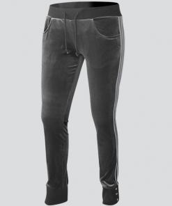 Tight Pants With Elastic Waistband And Drawstring, Front/Back Pockets And Side Stripes - Polyester Velvet