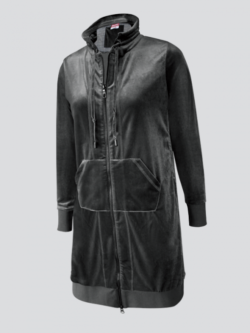 Long Cardigan With Cowl Collar, Drawstring, Zipper And Front Pockets - Polyester Velvet - Image 5