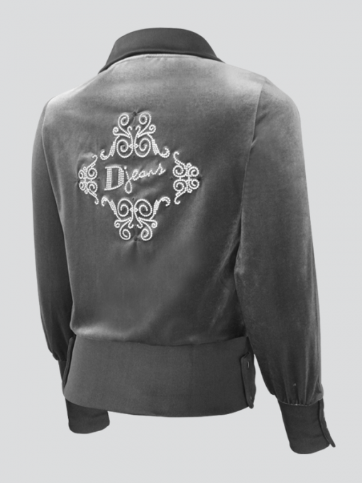 Regular Cardigan With Zipper, Strass Front And Back Logo Design - Stripes On Sleeves Plus Front Pockets - Polyester Velvet - Image 2