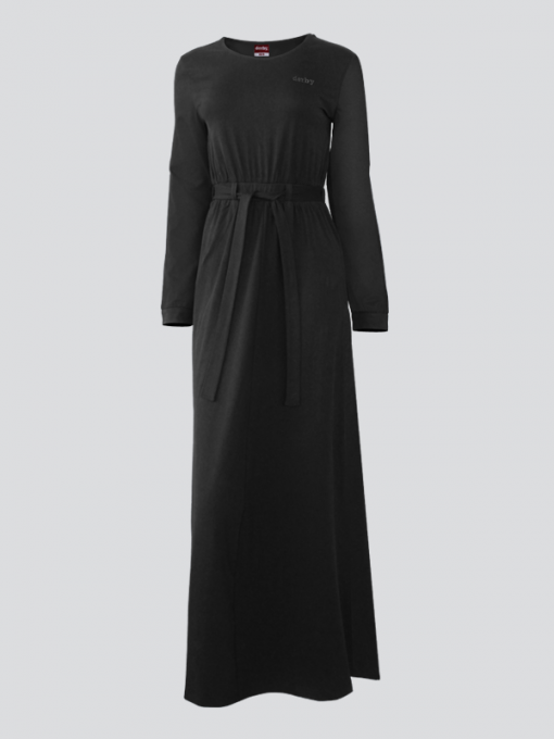 Full Body Long Sleeves Long Dress With Belt - Cotton Jersey - Image 3