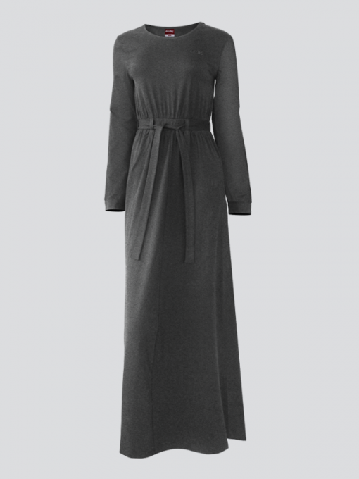 Full Body Long Sleeves Long Dress With Belt - Cotton Jersey