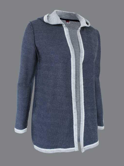 Open Cardigan With Hood And Trim - Cotton Polyester