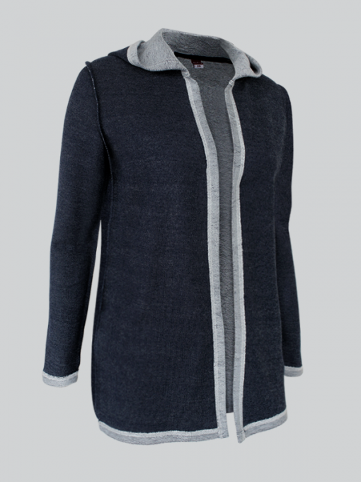 Open Cardigan With Hood And Trim - Cotton Polyester - Image 3