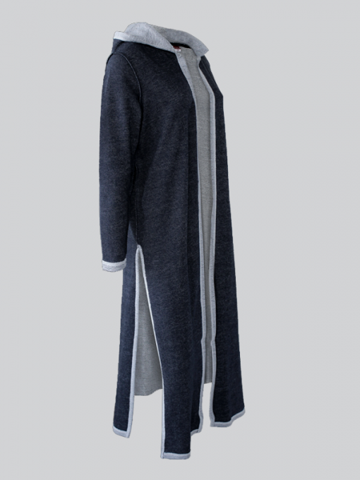 Extra Long Open Cardigan With Hood And Side Slits - Cotton Polyester - Image 3