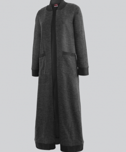 (English) Extra Long Open Cardigan with Front Pockets – Polyester Rayon