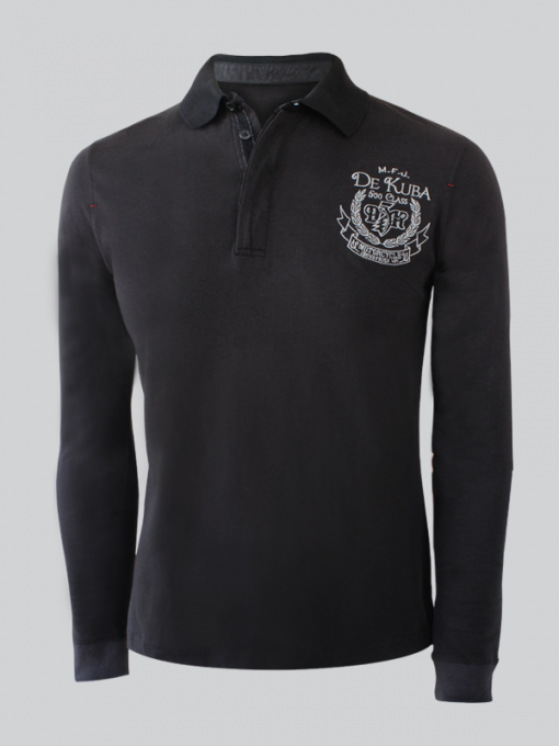Long Sleeves Polo Shirt with Print - Cotton