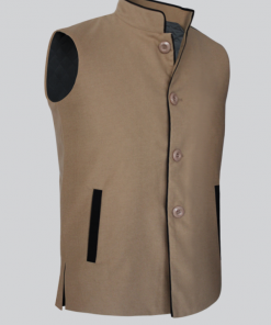 Double Woolen Fabric Vest With Button Two Front Pockets