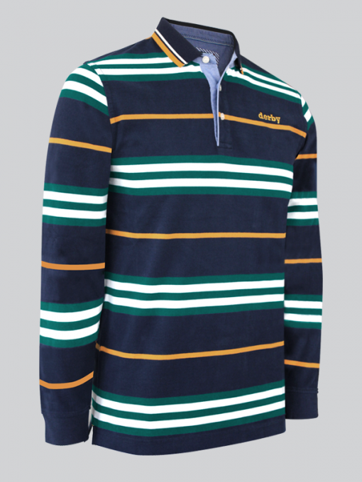 (English) Long Sleeves Polo Shirt with Multi Colored Striped – Cotton Jersey