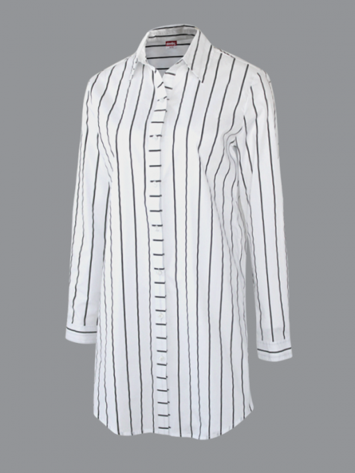 Striped Long Sleeves Shirt – Buttoned Placket and Pointed Collar – Cotton/Polyester with Spandex