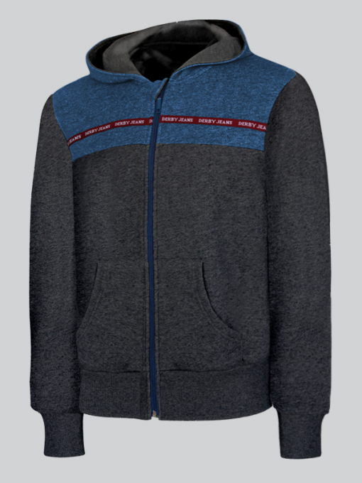 Hooded Cardigan With Print and Zipper Plus Front Pockets - Terry Fleece