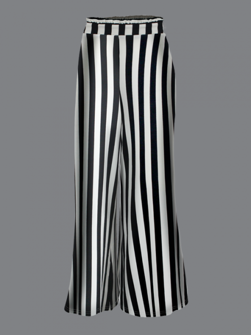 Striped Palazzo (Wide Leg) Pants With Elastic Waistband