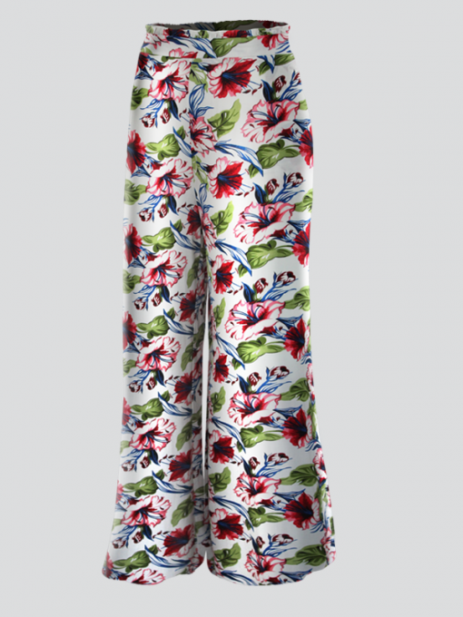 Printed Palazzo (Wide Leg) Pants With Elastic Waistband - Rayon - Image 2