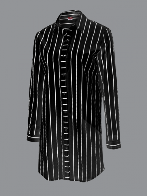 Striped Long Sleeves Shirt – Buttoned Placket and Pointed Collar – Cotton/Polyester with Spandex - Image 2