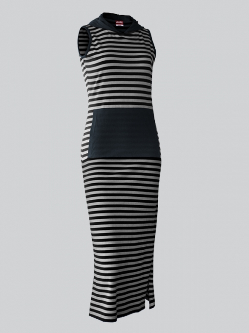 Striped Hooded Maxi Sleeveless Dress - Image 2