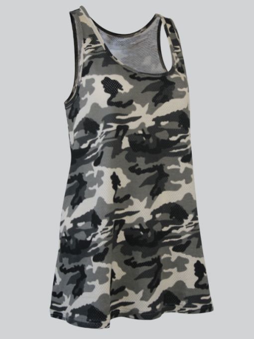 Sleeveless Short Dress with Camouflage Design- Cotton Jersey