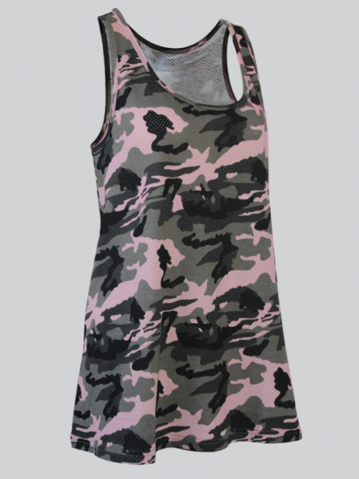 Sleeveless Short Dress with Camouflage Design- Cotton Jersey - Image 2