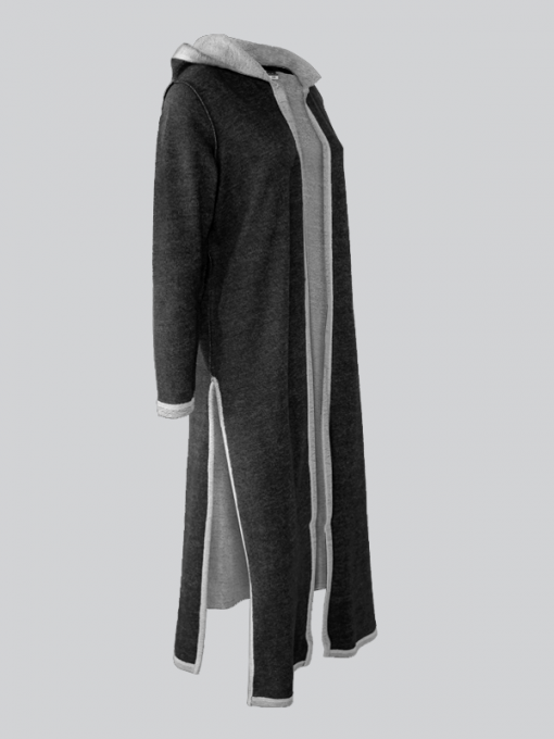 ⁦Extra Long Open Cardigan With Hood And Side Slits - Cotton Polyester⁩ - الصورة ⁦2⁩