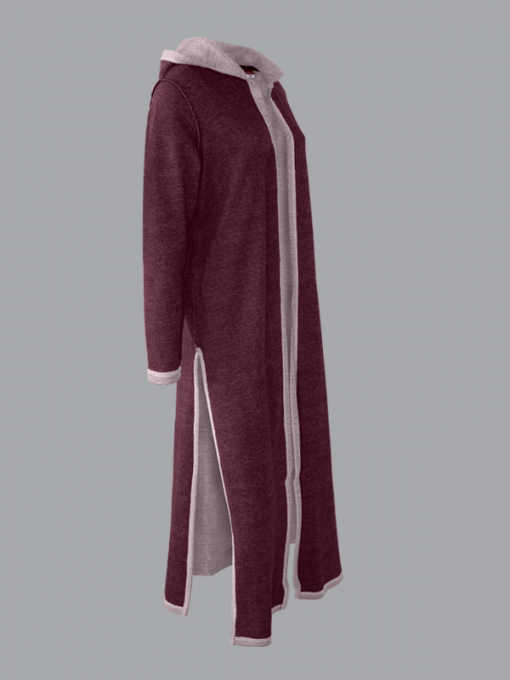 Extra Long Open Cardigan With Hood And Side Slits - Cotton Polyester