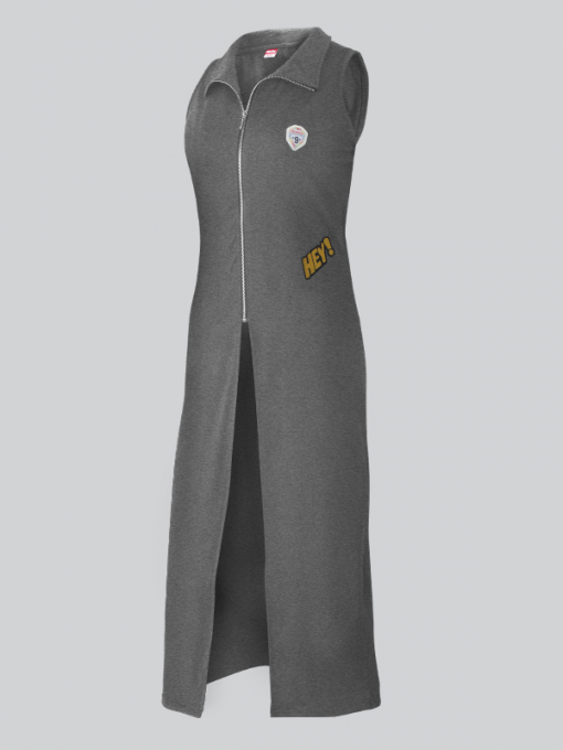 (English) Sleeveless Long Cardigan With Zipper and Front Slit