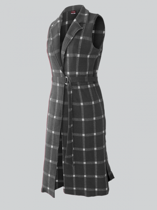 Checkered Long Vest With Belt And Side Slits - Image 2