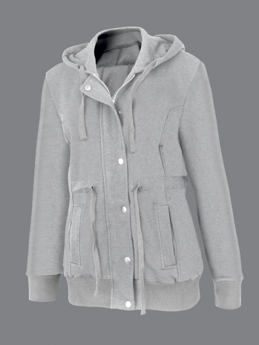 Hooded Jacket With Drawstring And Snap Buttons Plus Zipper