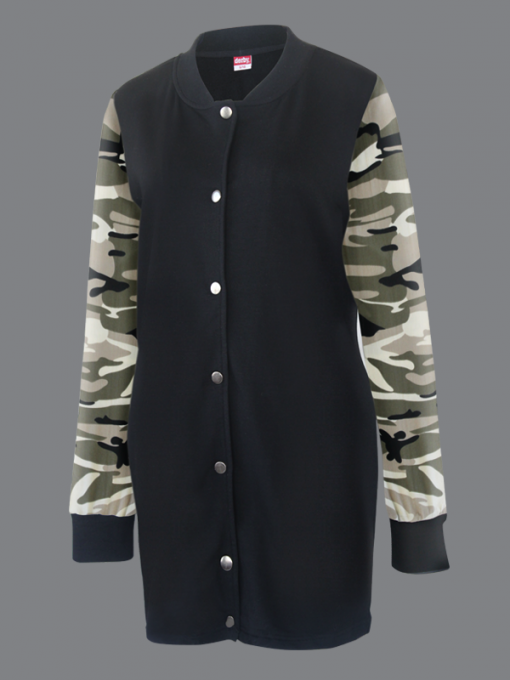 (English) Camouflage Long Sleeves Cardigan With Snap Buttons