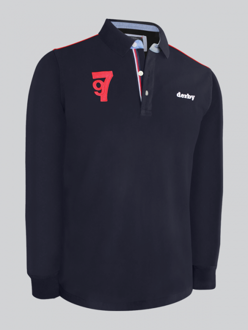 Long Sleeve Polo Shirt With Embroidered Logos