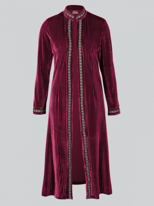 Mandarin Collar Long Open Cardigan