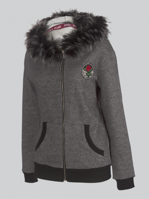 Fur Hooded Sweatshirt with Zipper - Image 2